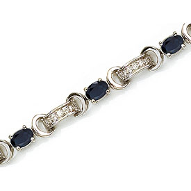 14K White Gold Oval Sapphire and Diamond Bracelet