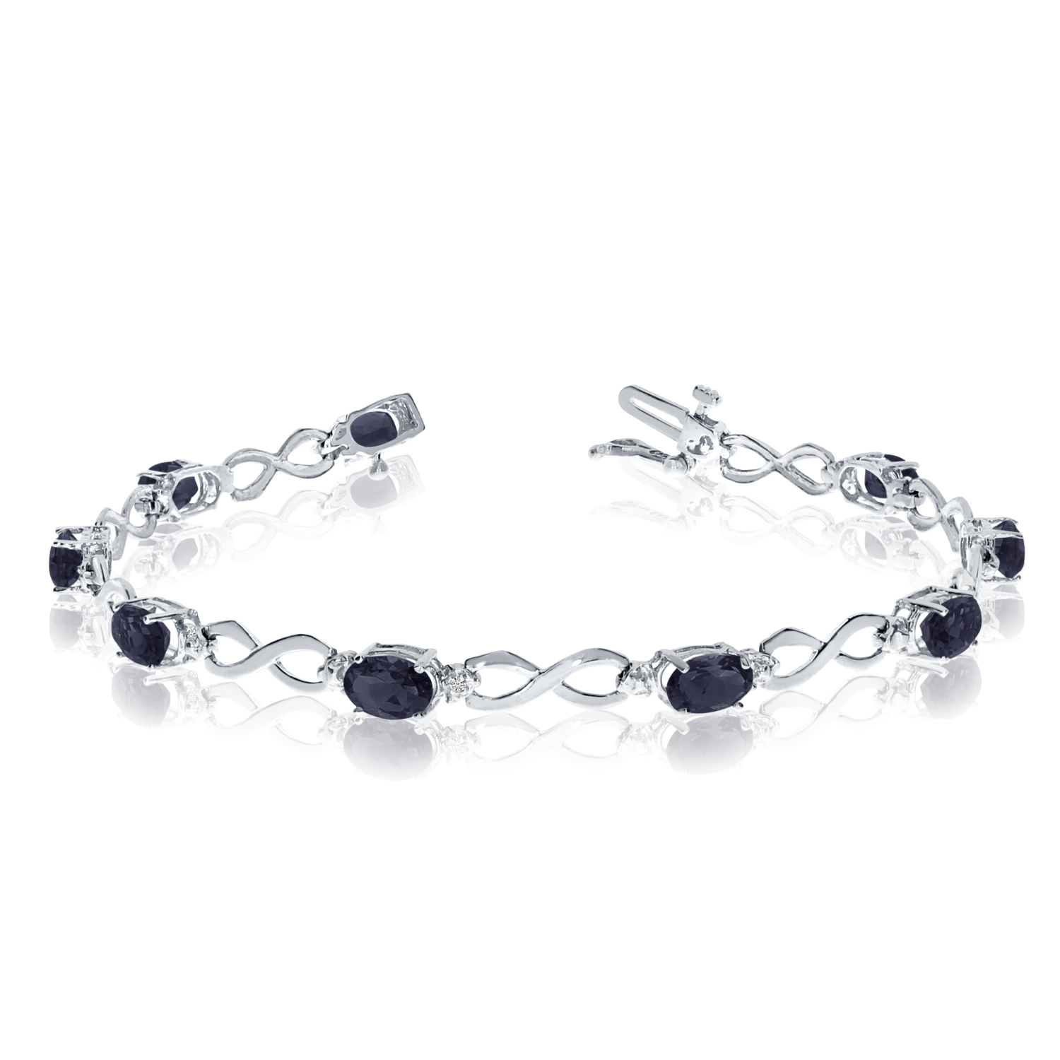 10K White Gold Oval Sapphire and Diamond Bracelet