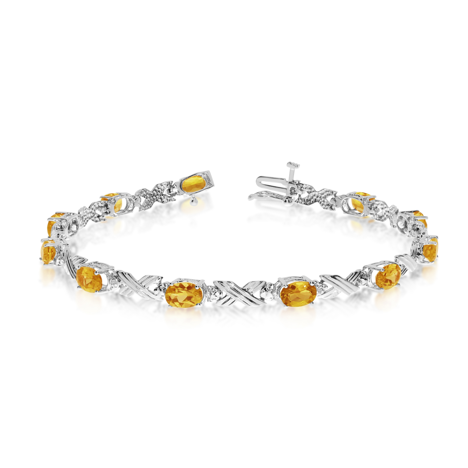 10K White Gold Oval Citrine and Diamond Bracelet