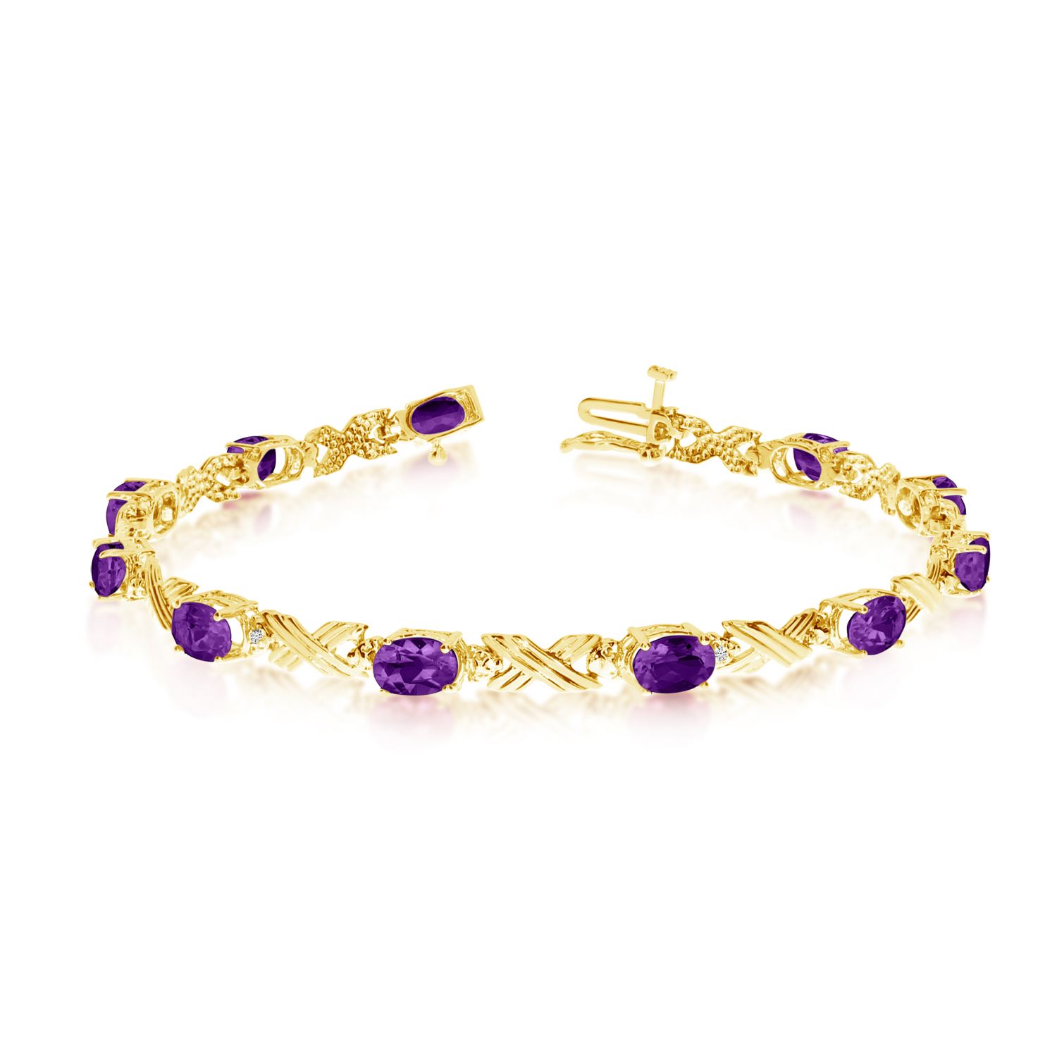 14K Yellow Gold Oval Amethyst and Diamond Bracelet