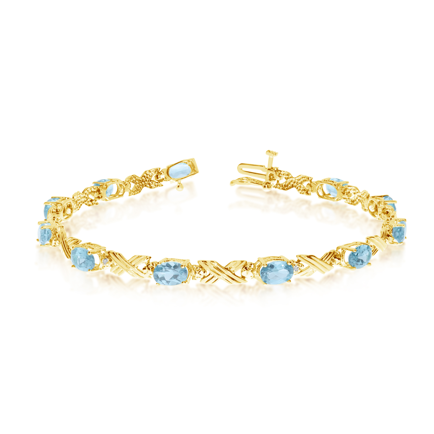 14K Yellow Gold Oval Aquamarine and Diamond Bracelet