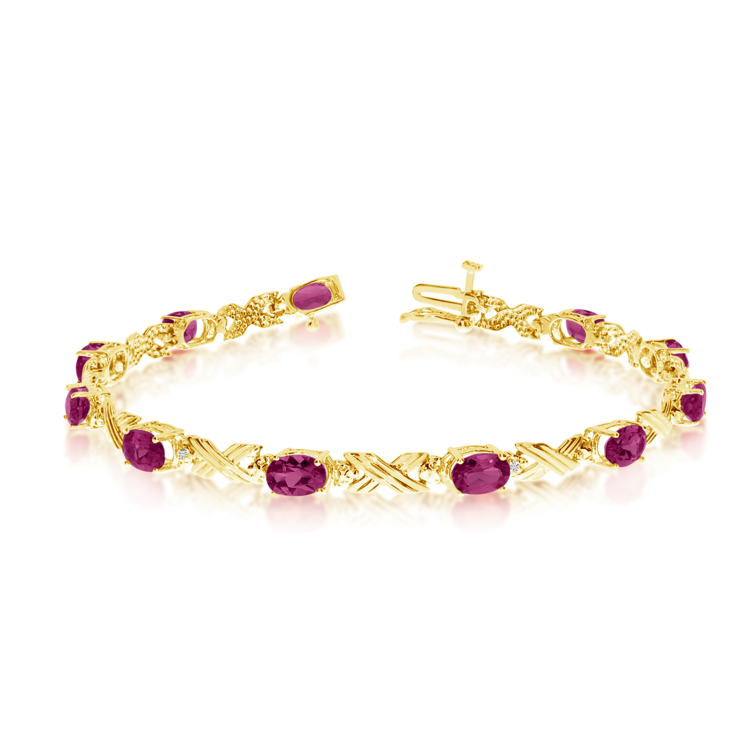 14K Yellow Gold Oval Ruby and Diamond Bracelet