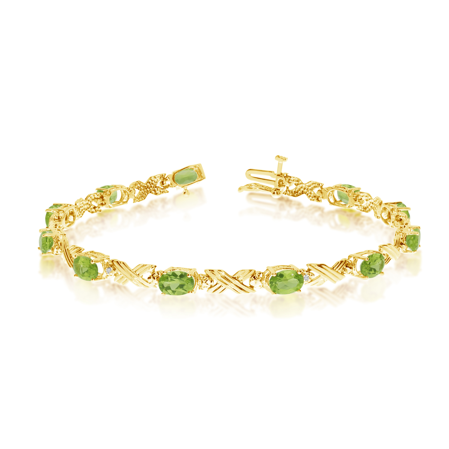 14K Yellow Gold Oval Peridot and Diamond Bracelet