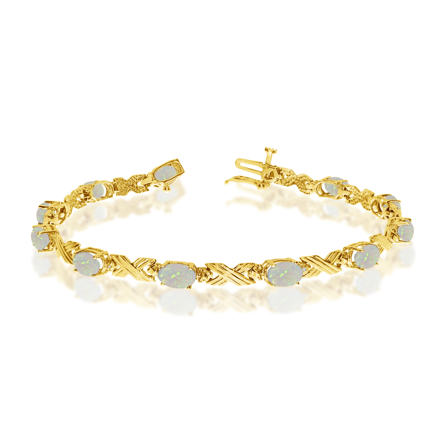 14K Yellow Gold Oval Opal and Diamond Bracelet