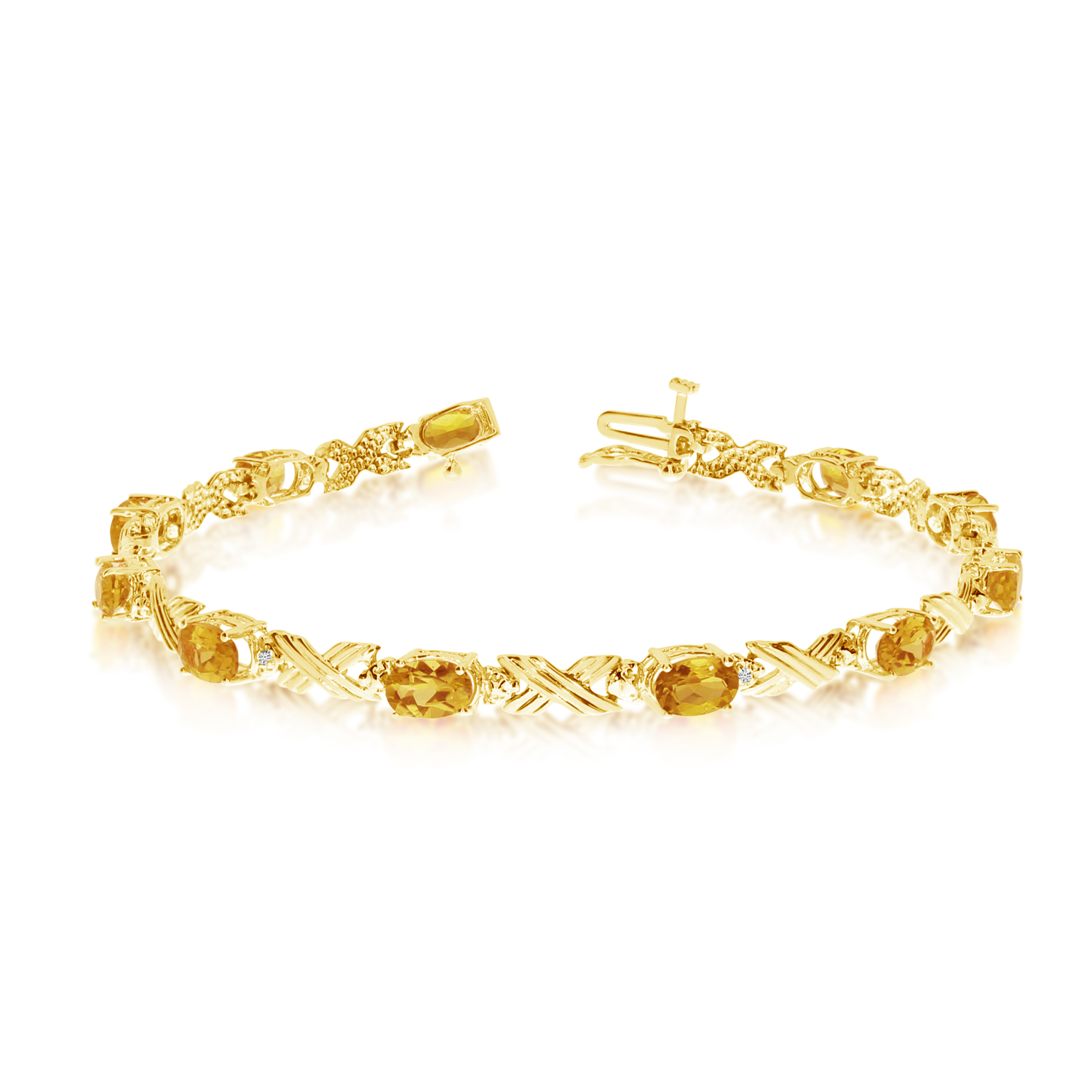 14K Yellow Gold Oval Citrine and Diamond Bracelet