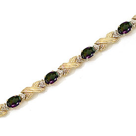 14K Yellow Gold Oval Mystic Topaz and Diamond Bracelet