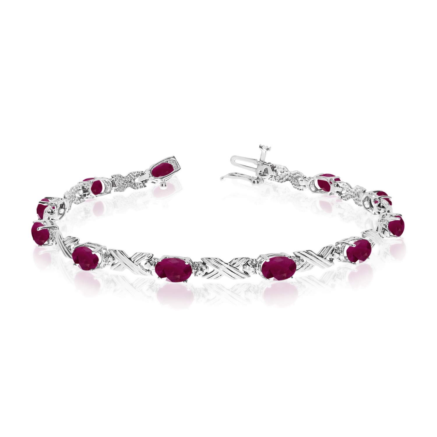 14K White Gold Oval Ruby and Diamond Bracelet