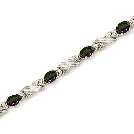 14K White Gold Oval Mystic Topaz and Diamond Bracelet