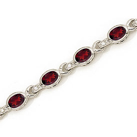 10K White Gold Oval Garnet and Diamond Bracelet