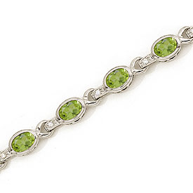 10K White Gold Oval Peridot and Diamond Bracelet