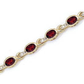 14K Yellow Gold Oval Garnet and Diamond Bracelet