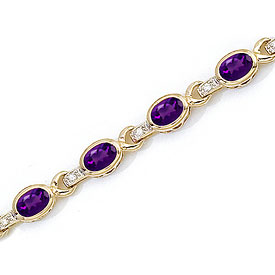 14K Yellow Gold Oval Amethyst and Diamond Bracelet