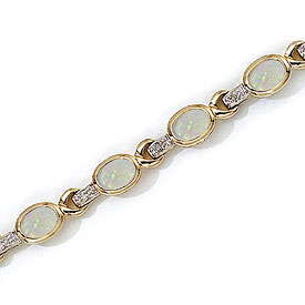 14K Yellow Gold Oval Opal and Diamond Bracelet