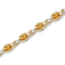 14K Yellow Gold Oval Citrine and Diamond Bracelet