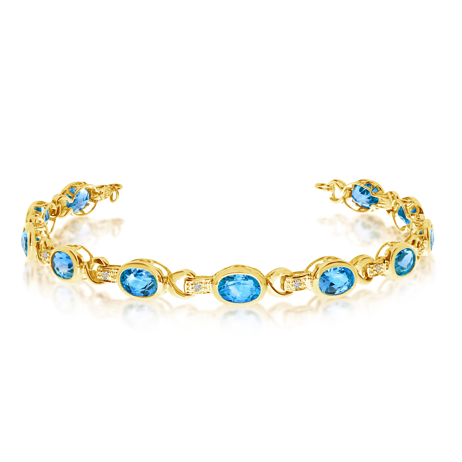 14K Yellow Gold Oval Blue Topaz and Diamond Bracelet