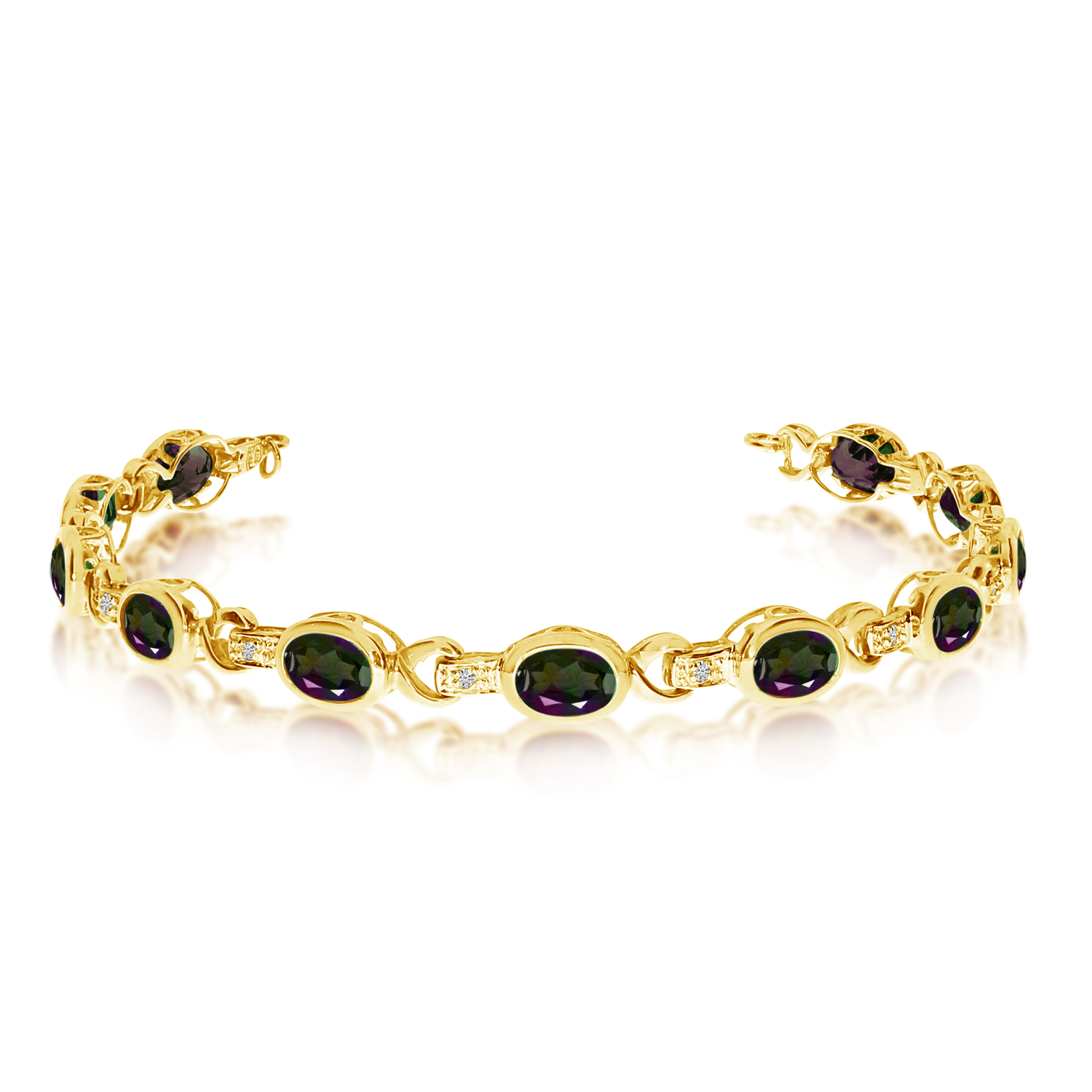 14K Yellow Gold Oval Mystic Topaz and Diamond Bracelet