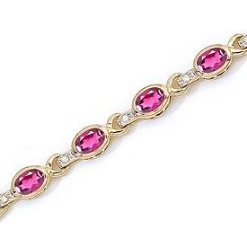 14K Yellow Gold Oval Pink Topaz and Diamond Bracelet