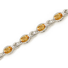 14K White Gold Oval Citrine and Diamond Bracelet