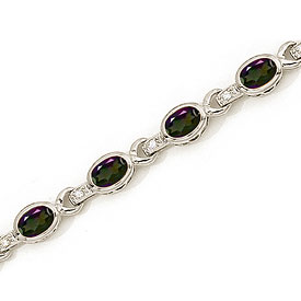 14K White Gold Oval Mystic Topaz and Diamond Bracelet