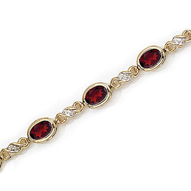 14K Yellow Gold Oval Garnet and Diamond Bracelet