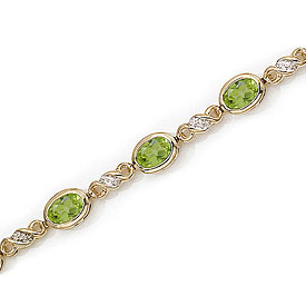 14K Yellow Gold Oval Peridot and Diamond Bracelet