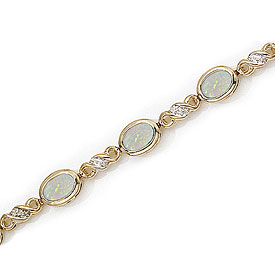 14K Yellow Gold Oval Opal and Diamond Bracelet