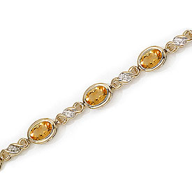 14K Yellow Gold Oval Citrine and Diamond Bracelet