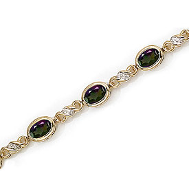 14K Yellow Gold Oval Mystic Topaz and Diamond Bracelet
