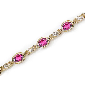 14K Yellow Gold Oval Pink Topaz and Diamond Bracelet