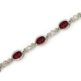 14K White Gold Oval Garnet and Diamond Bracelet