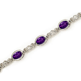 14K White Gold Oval Amethyst and Diamond Bracelet