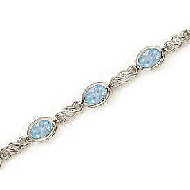 14K White Gold Oval Aquamarine and Diamond Bracelet