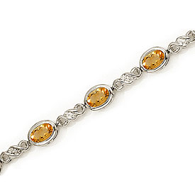 14K White Gold Oval Citrine and Diamond Bracelet