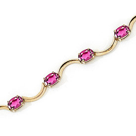 10K Yellow Gold Oval Pink Topaz Bracelet
