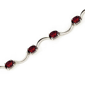 10K White Gold Oval Garnet Bracelet