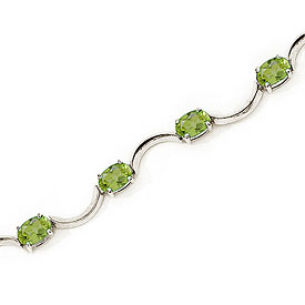 10K White Gold Oval Peridot Bracelet
