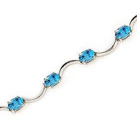 10K White Gold Oval Blue Topaz Bracelet