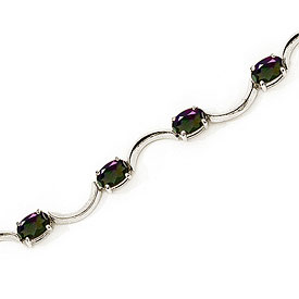 10K White Gold Oval Mystic Topaz Bracelet