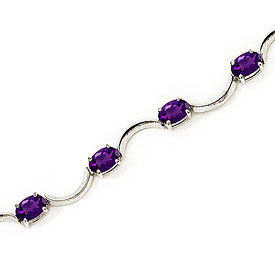14K White Gold Oval Amethyst Bracelet