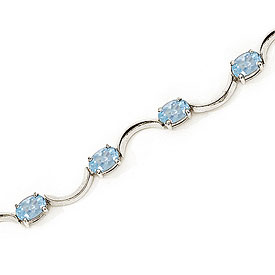 14K White Gold Oval Aquamarine Bracelet