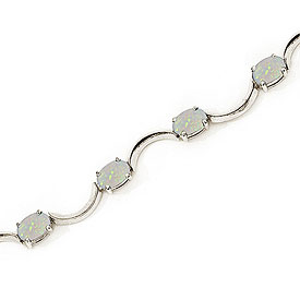 14K White Gold Oval Opal Bracelet