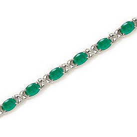 10K White Gold Oval Emerald Bracelet