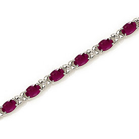 14K White Gold Oval Ruby Bracelet
