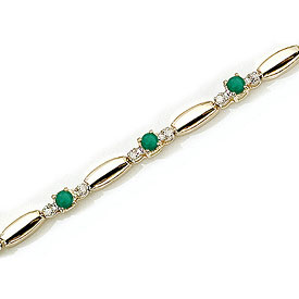 10K Yellow Gold Round Emerald and Diamond Bracelet
