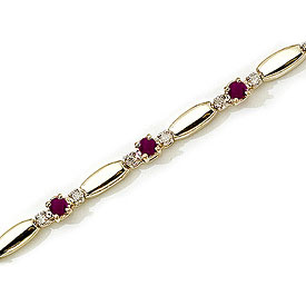 10K Yellow Gold Round Ruby and Diamond Bracelet