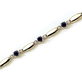 14K Yellow Gold Round Sapphire and Diamond Bracelet