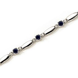 14K White Gold Round Sapphire and Diamond Bracelet