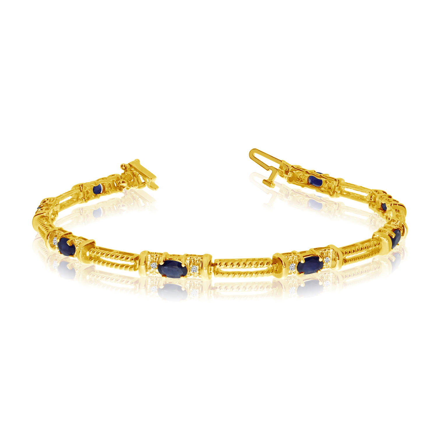 14K Yellow Gold Oval Sapphire and Diamond Bracelet