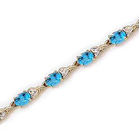 14K Yellow Gold Oval Blue Topaz and Diamond Bracelet
