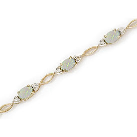 14K Yellow Gold Oval Opal and Diamond Bracelet
